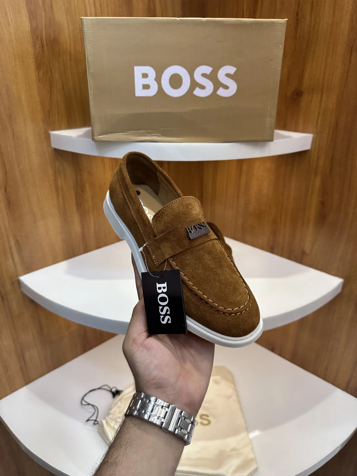 Hugo_Boss Tan Premium Suede Leather Formal Loafers