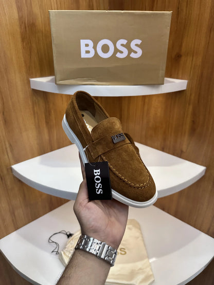 Hugo_Boss Tan Premium Suede Leather Formal Loafers