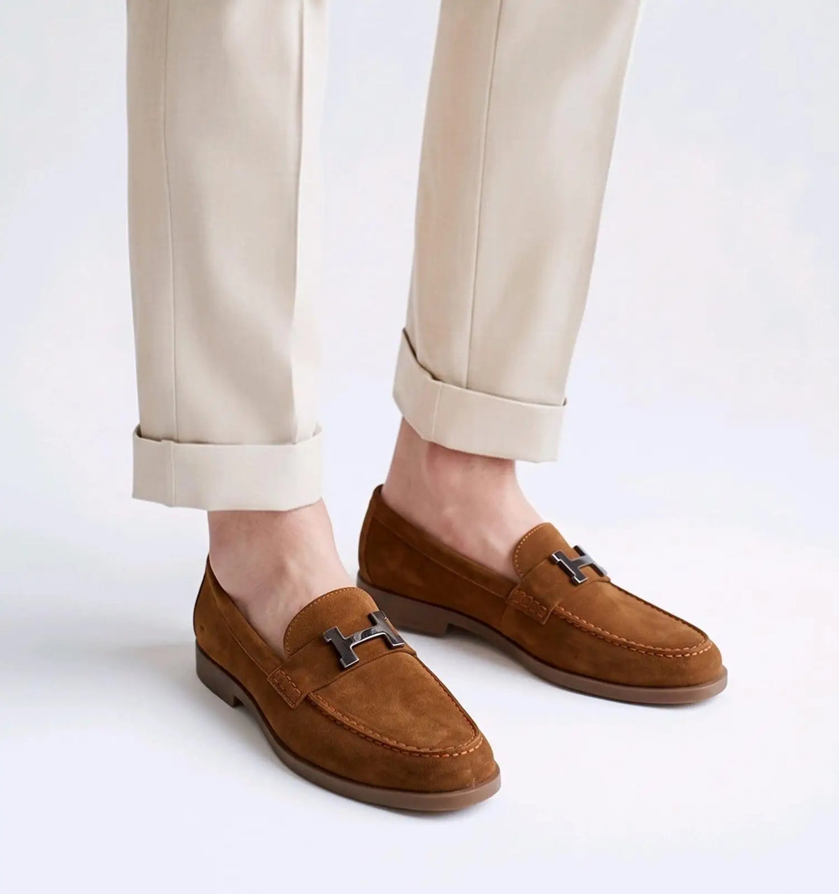 Herms_Tan Premium Suede Leather Formal Loafers