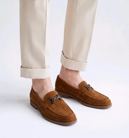 Herms_Tan Premium Suede Leather Formal Loafers