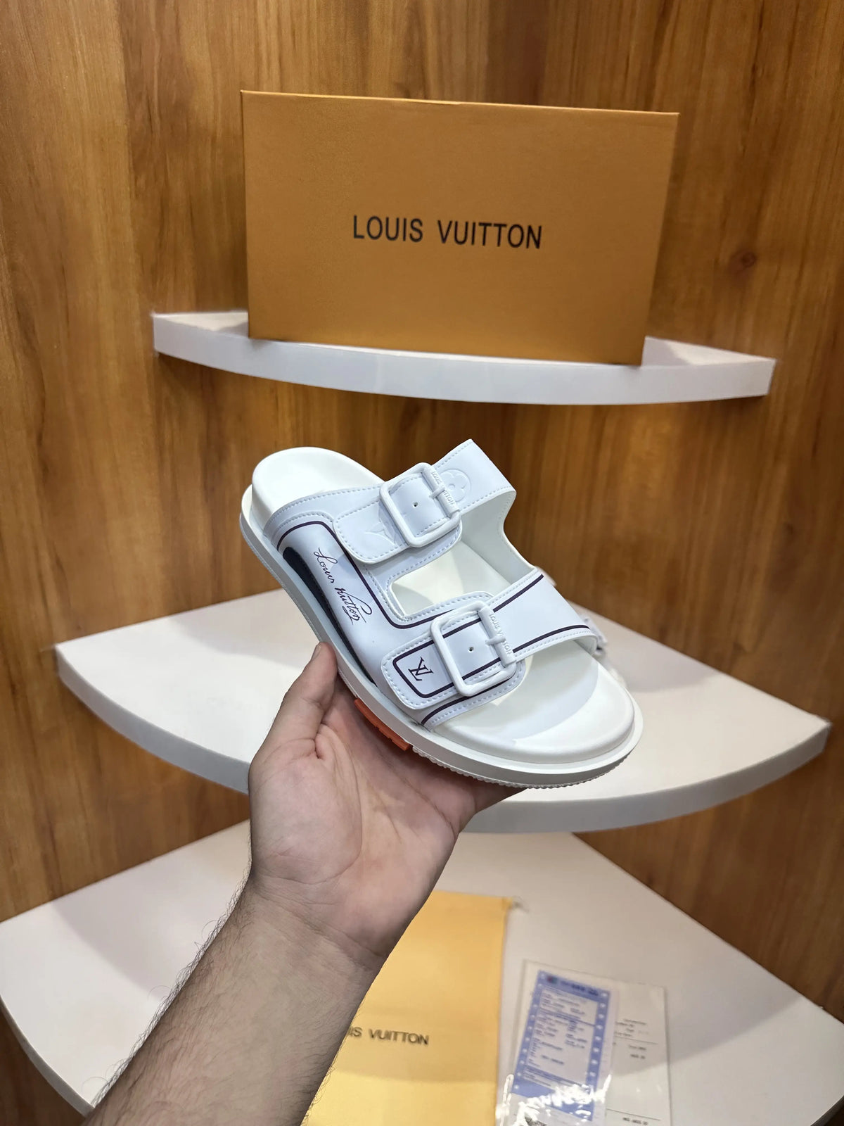 Louis_Vuitton_All White Double Lock Premium Slide