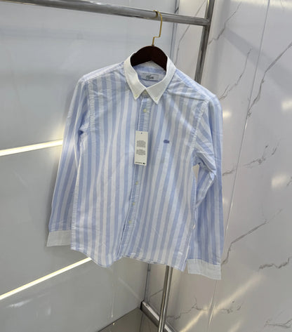 Lacost e Sky Blue strips Embroidery Logo Premium Oxford Shirt