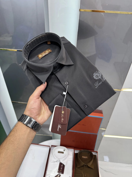 Loro Piana Dark Grey Embroidery Logo Premium Shirt With Original Box