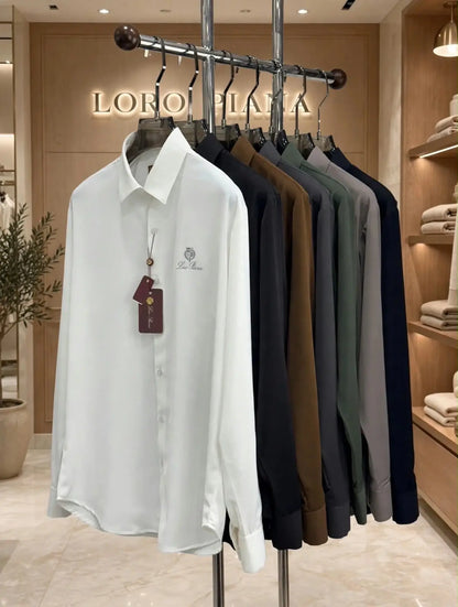 Loro Piana Dark Grey Embroidery Logo Premium Shirt With Original Box