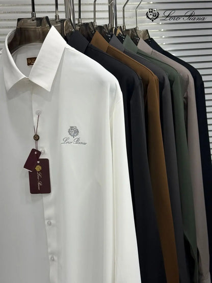 Loro Piana Navy Blue Embroidery Logo Premium Shirt With Original Box