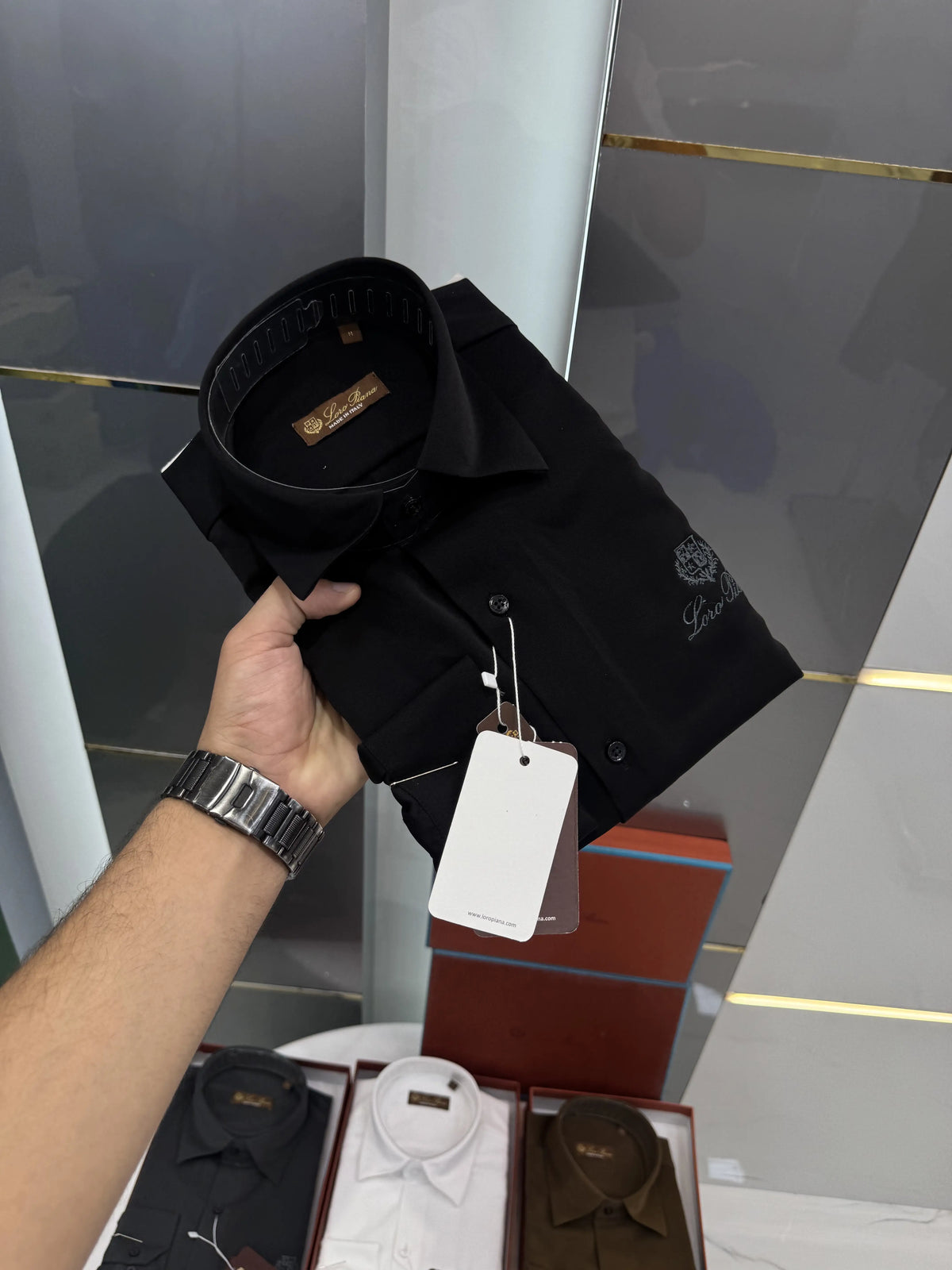 Loro Piana Black Embroidery Logo Premium Shirt With Original Box