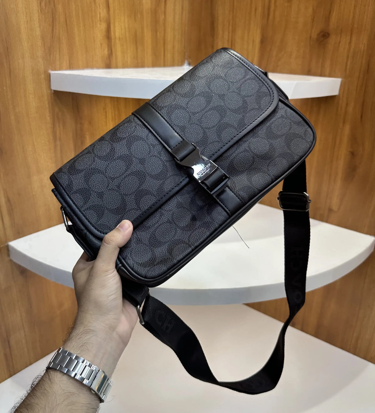 Coac h Premium Monogram Imported Cross Body Bag Grey c009