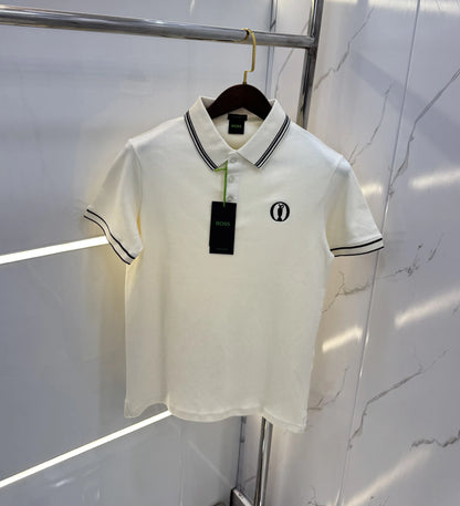 Hugo Bos s Cream Logo Work Premium Polo T-shirt