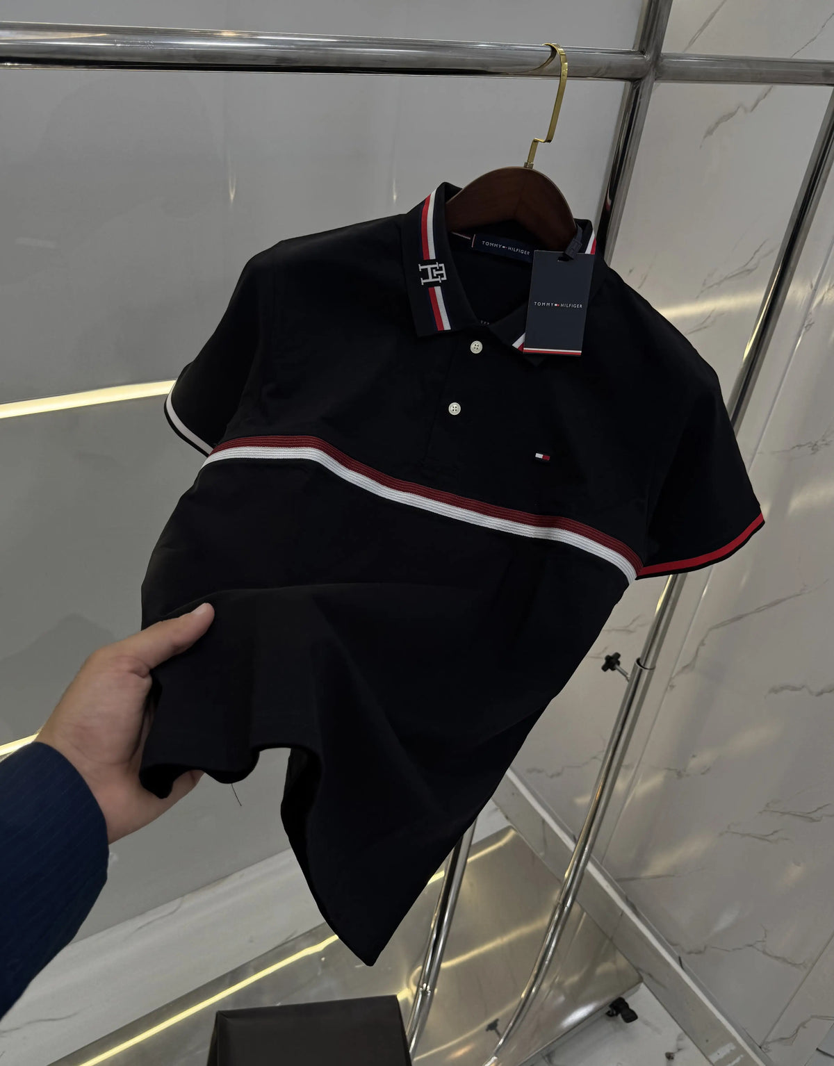 Tomm y Hilfiger Black Embroidery Work Premium Polo T-shirt With Box