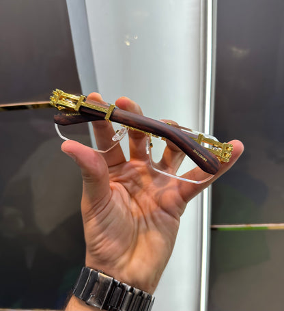 Balmain Paris Transparent Wooden Look Designer Luxury Sunglasses With Original Packing