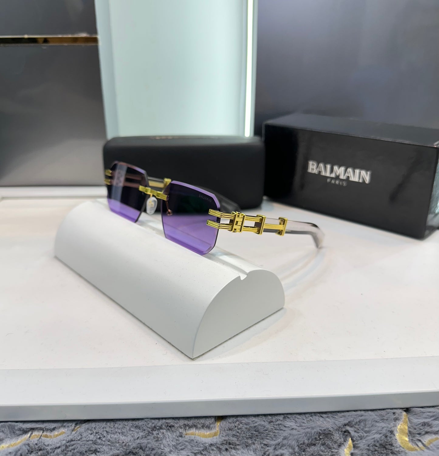 Balmain Paris Purple Wooden Look Designer Luxury Sunglasses With Original Packing