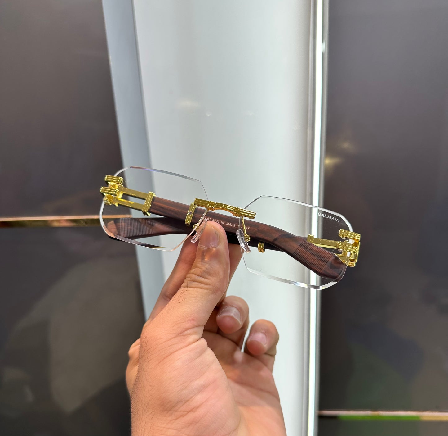 Balmain Paris Transparent Wooden Look Designer Luxury Sunglasses With Original Packing