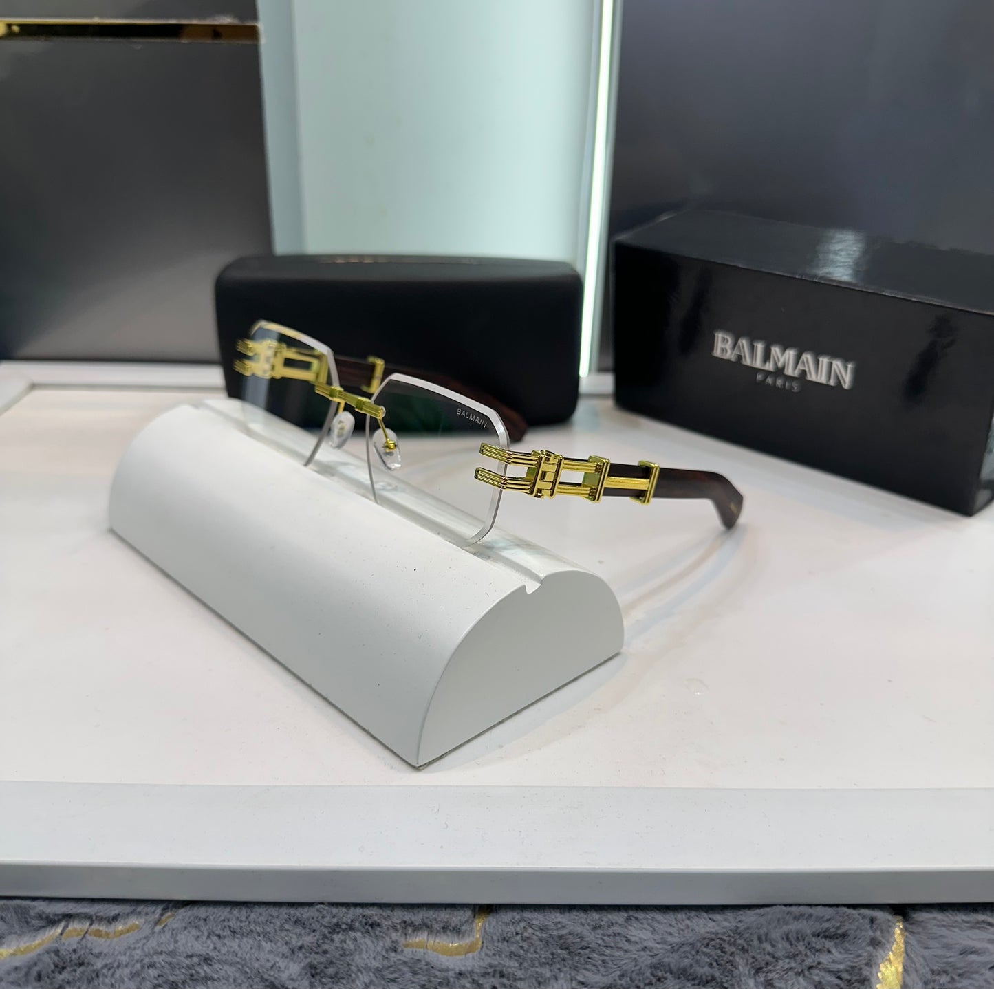 Balmain Paris Transparent Wooden Look Designer Luxury Sunglasses With Original Packing