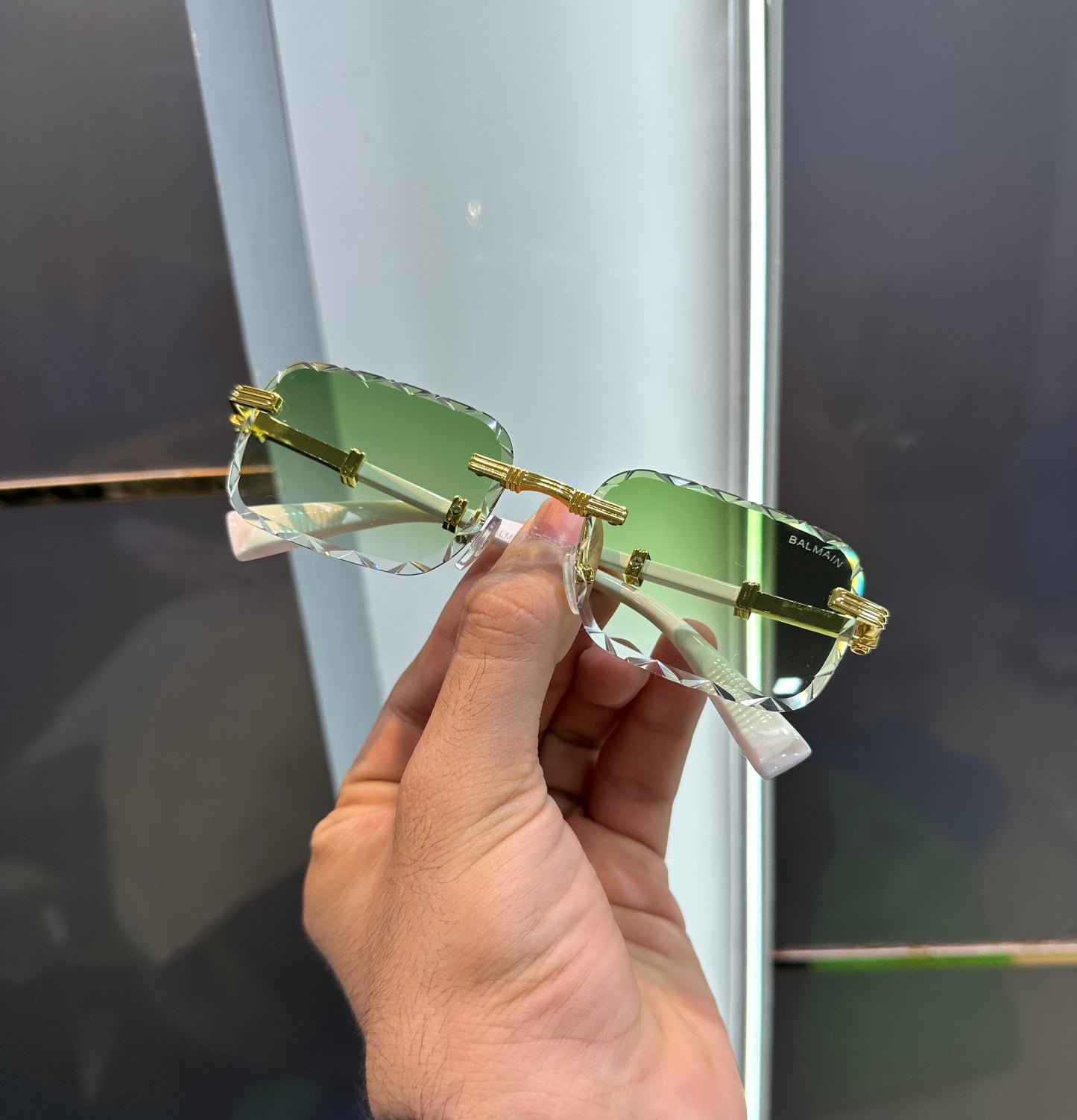 Balmain Paris Green White Look Designer Luxury Sunglasses With Original Packing