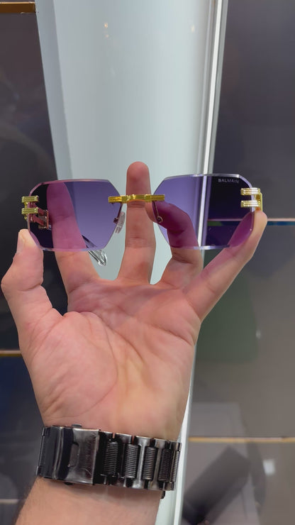 Balmain Paris Purple Wooden Look Designer Luxury Sunglasses With Original Packing